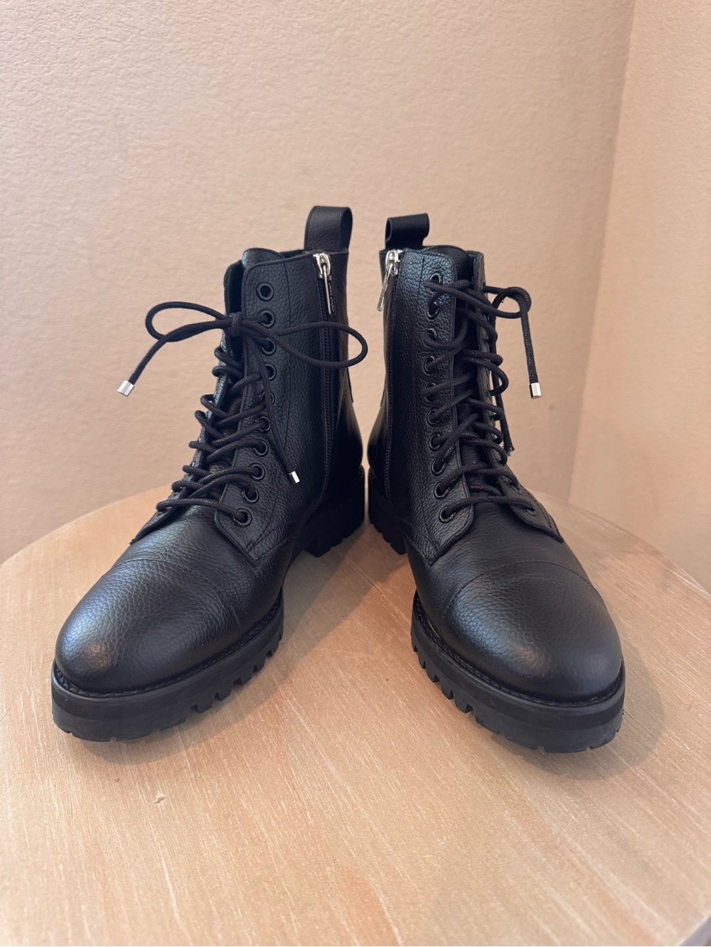 Jimmy Choo Halden Black Leather Combat Boots - EU 38 - NIB - Retail $1,125